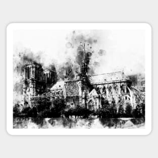 Notre-Dame de Paris Watercolor 02 - BW Magnet